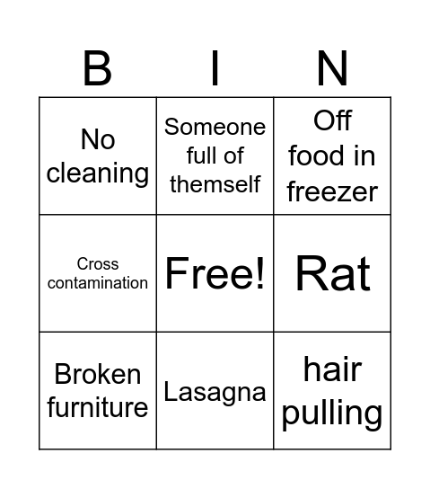 Kitchen nightmares Bingo Card