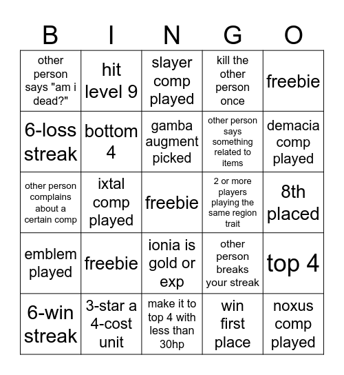 tft bingo board Bingo Card