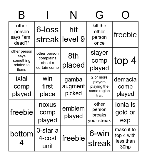tft bingo board Bingo Card
