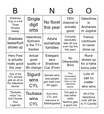 FEH Channel Bingo Card