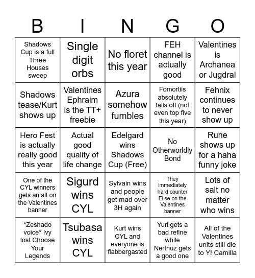 FEH Channel Bingo Card