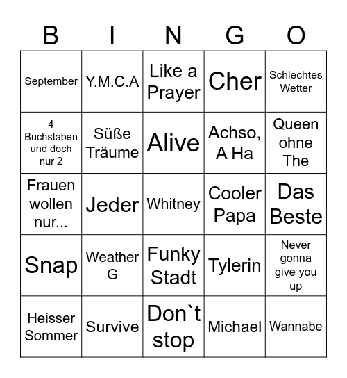 Disco/80iger/90iger Bingo Card