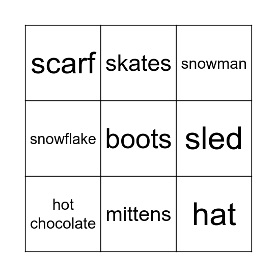 Winter words Bingo Card