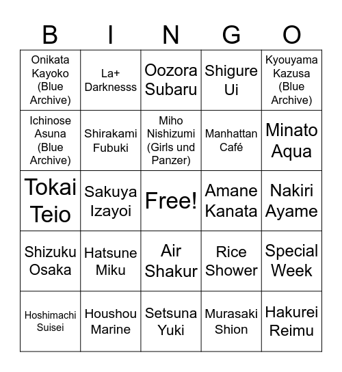 Itasha Tengoku Autumn 2025 Bingo Card