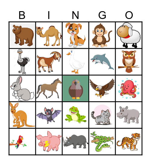 Animal Bingo Card