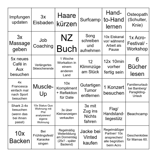 Inspirationen 2026 Bingo Card