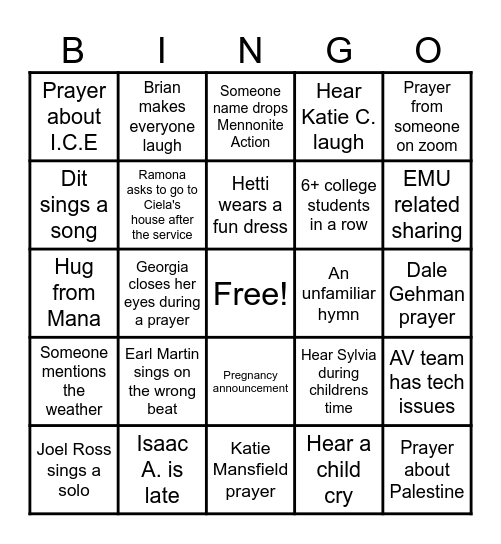 SHALOM Bingo Card