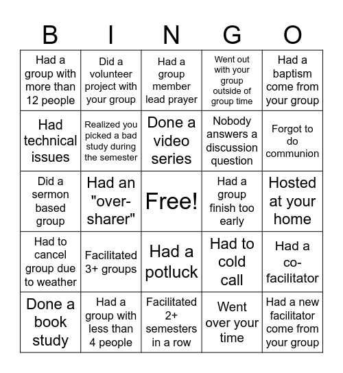 Facilitator Bingo Card