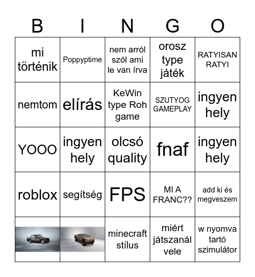 saját ratyi online Bingo Card