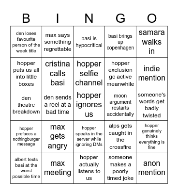 Hopper Fallout Bingo Card