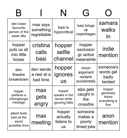 Hopper Fallout Bingo Card