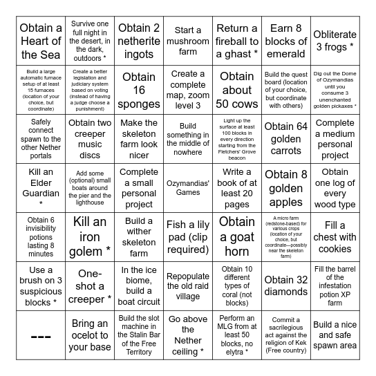 Ozymandias' Games Bingo Card