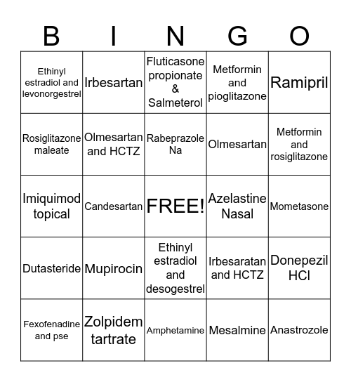 Generic Med List 1 Bingo Card