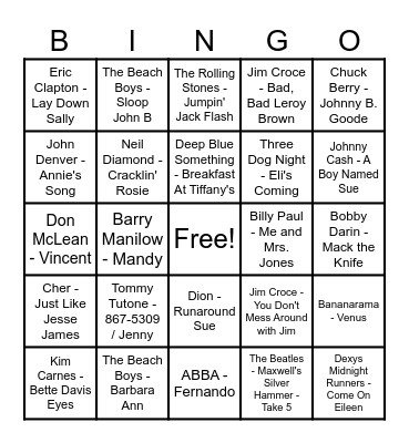 NAME that tune Bingo Card