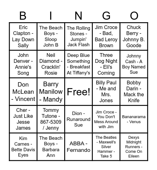 NAME that tune Bingo Card