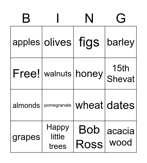 Tu b' Shevat Bingo Card