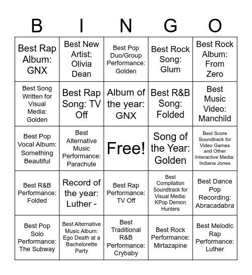 Untitled Bingo Card
