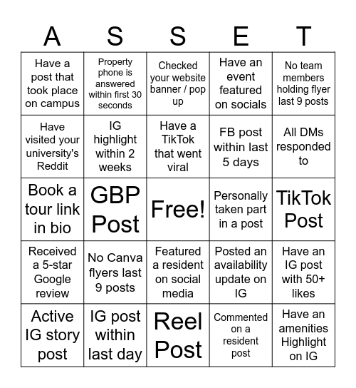 Social Media Bingo Card