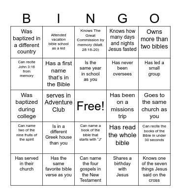 Christian Bingo! Find someone who... Bingo Card