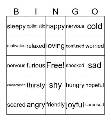 FEELINGS AND EMOTIONS Bingo Card