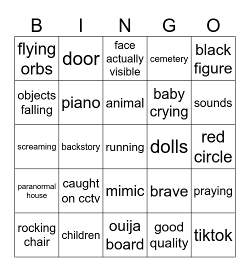 scary videos bingo Card
