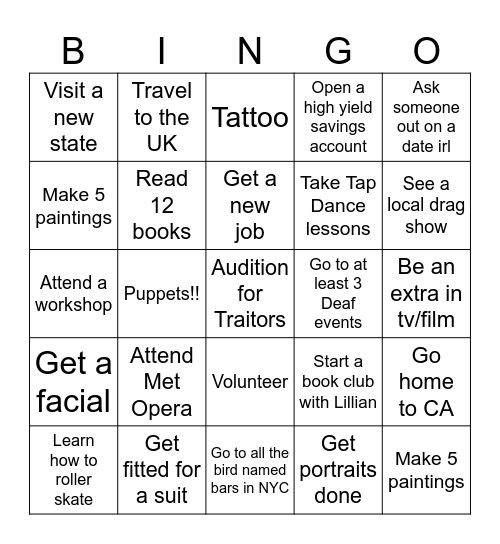 Kelly 2026 Bingo Card