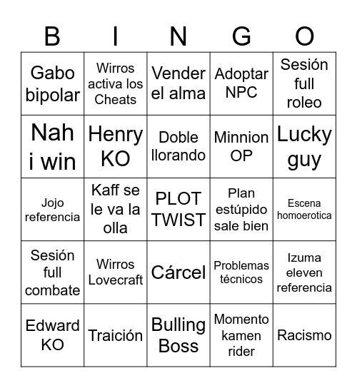 BINGO DE KAFF Bingo Card