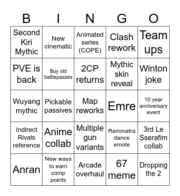 Overwatch (2) Spotlight Bingo Card