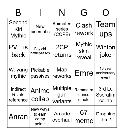 Overwatch (2) Spotlight Bingo Card