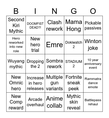 Overwatch (2) Spotlight Bingo Card