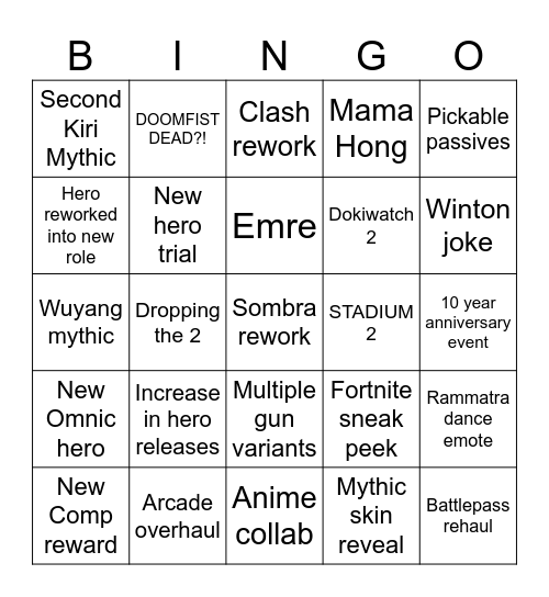 Overwatch (2) Spotlight Bingo Card