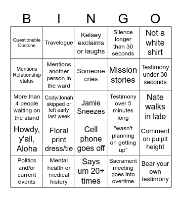 Geriatric YSA Bingo Card