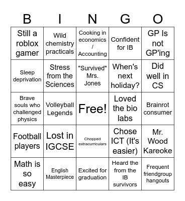 The F3 Experience Bingo Card