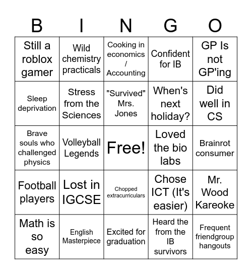 The F3 Experience Bingo Card