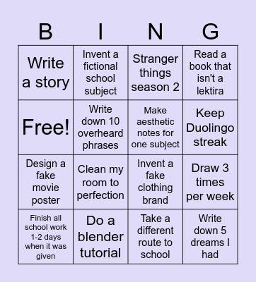 February bingo Card