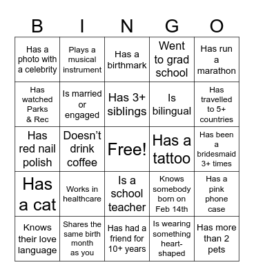 Galentine's Bingo Card