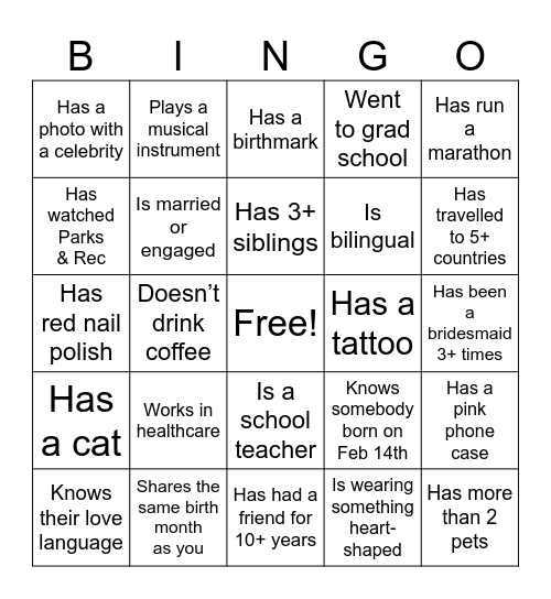 Galentine's Bingo Card