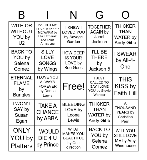 Dawn Valentine's Bingo Card