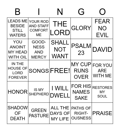 Psalm 23 Bingo Card