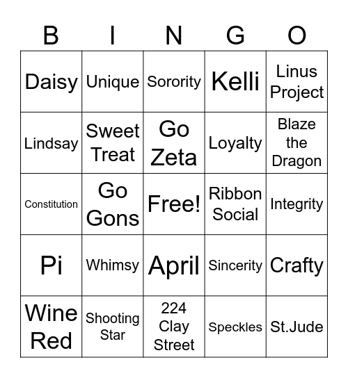 Zeta Bingo Card