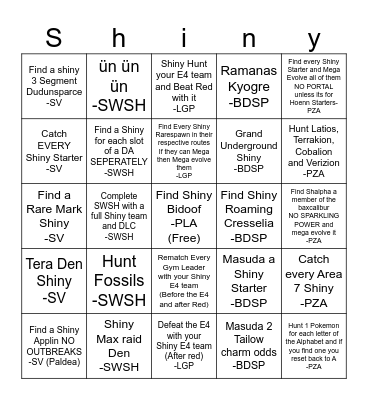 Shiny Bingo Card