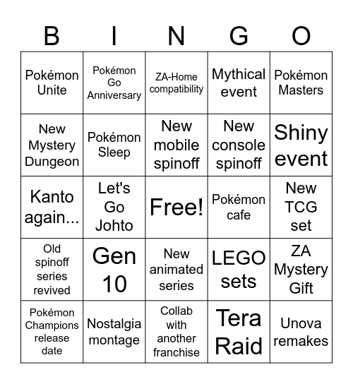 Pokémon 30th anniversary bingo Card