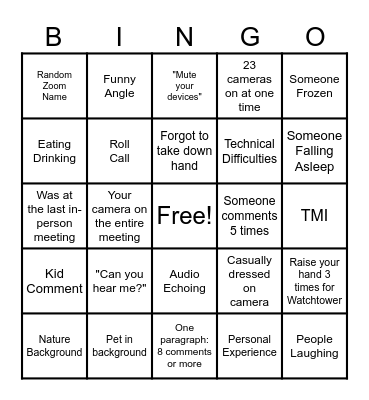 WEEKEND ZOOM ZINGERS BINGO Card