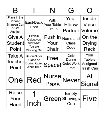 Art Room Expectations Bingo! Bingo Card