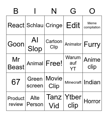 YT shorts bingo Card