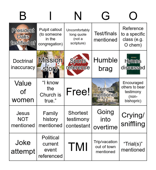 Testimony Bingo v2 Bingo Card
