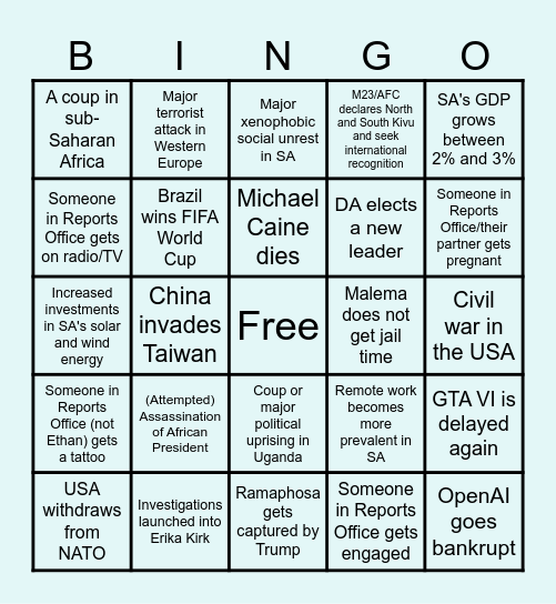 2026 Office Bingo Card