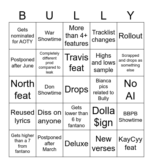 BULLY Bingo Card