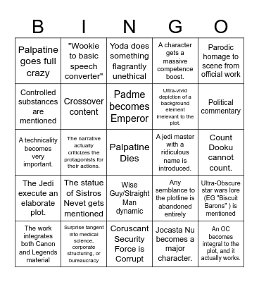 Star Wars Quil Bingo Card. Bingo Card