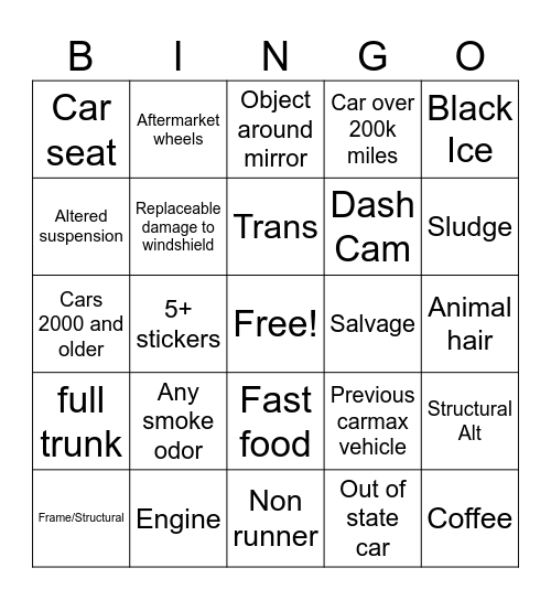 VCA Bingo Card